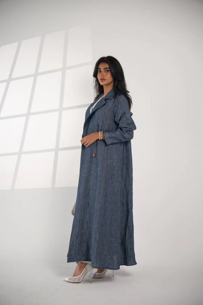 عباية بليزر من الكتان الطبيعي باللون الأزرق، IB135 أزرق