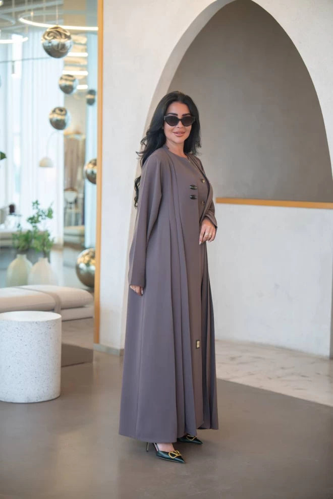 عباية كريب القهوة مع طيات C:IB324 قهوة