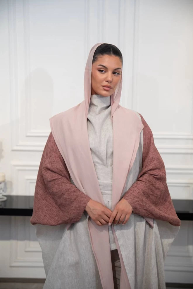 عباية كتان مقاس حر باللون البيج والبني C:IB326 (مقاس حر)