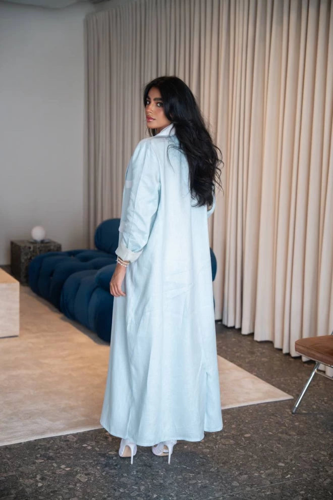 سترة زرقاء سماوية مصنوعة من الكتان الطبيعي C:IB330