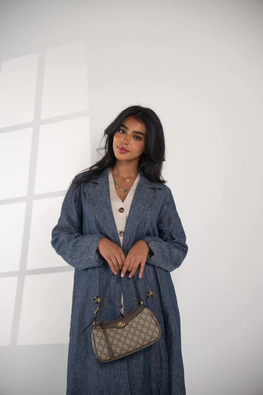 Natural linen blazer abaya in blue, IB135 Blue