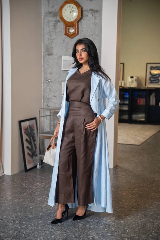 Sky blue linen blazer abaya C:IB334