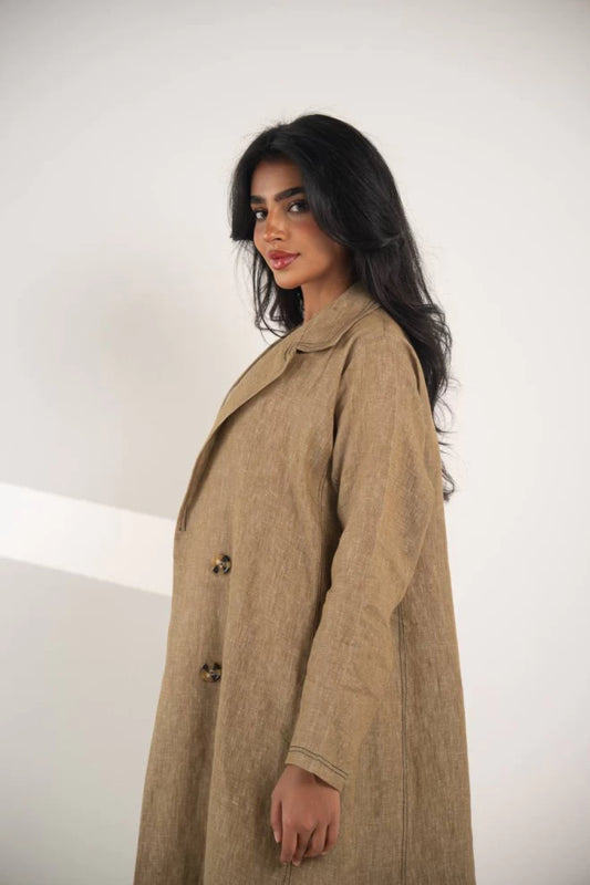 Beige natural linen blazer abaya IB135