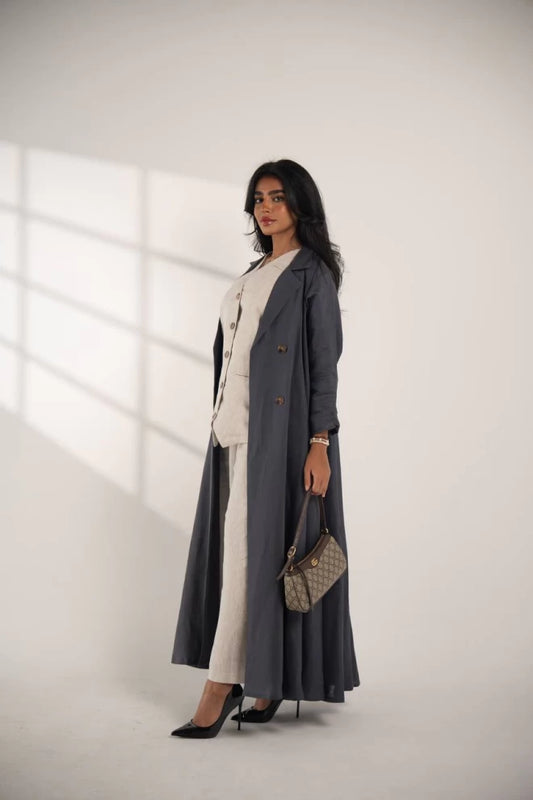 Gray linen blazer abaya C:IB336