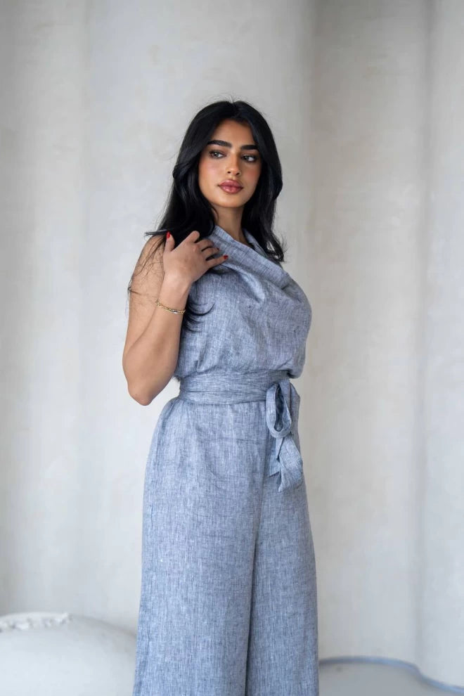 Light gray linen jumpsuit IB1069