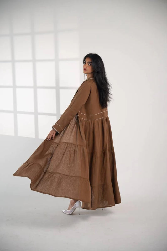Brown linen blazer abaya C:IB333