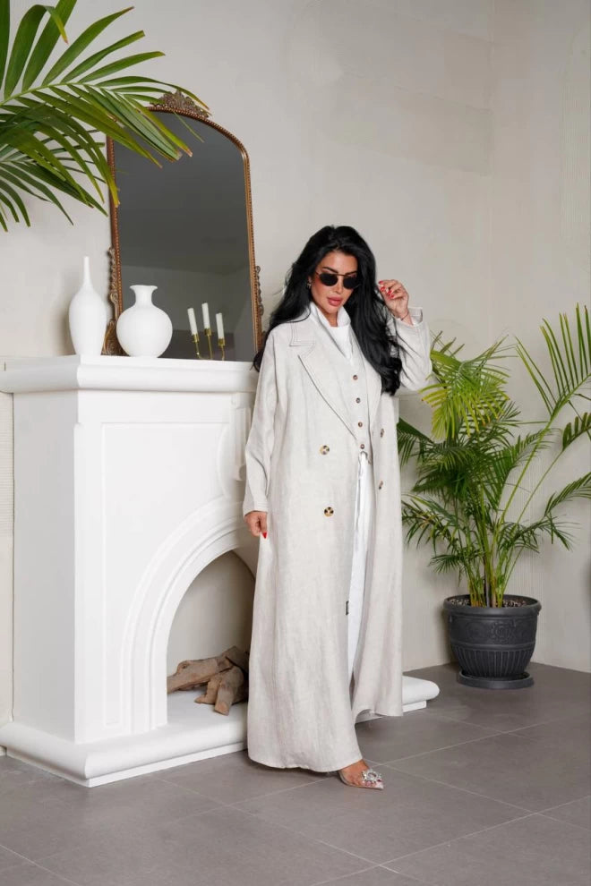 عباية بليزر من الكتان الطبيعي باللون الأبيض. IB135 أبيض