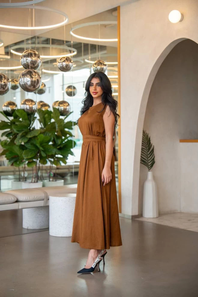 فستان من الكتان بلون الجمل C:1071 بني