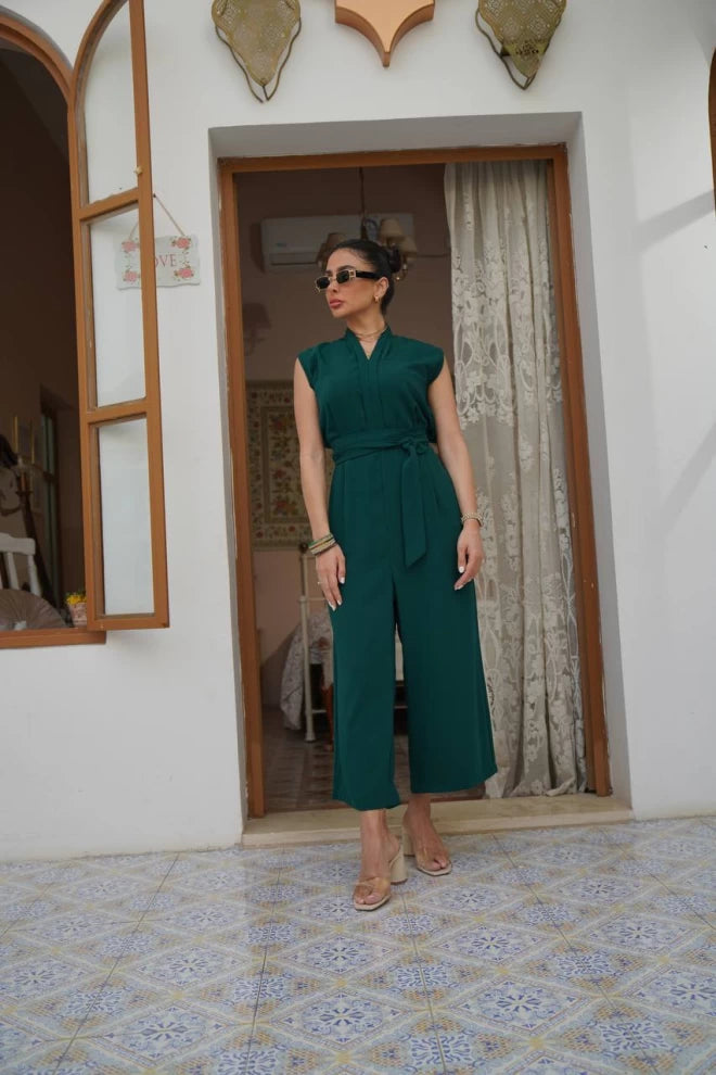 Green Crepe Raw Jumpsuit IB1005 (SL)