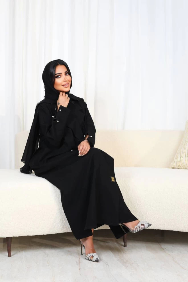 عباية كريب سوداء IB179 أسود