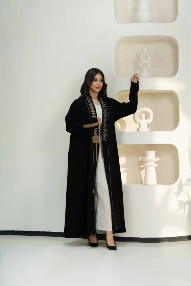 Black crepe abaya with embroidery C:IB315