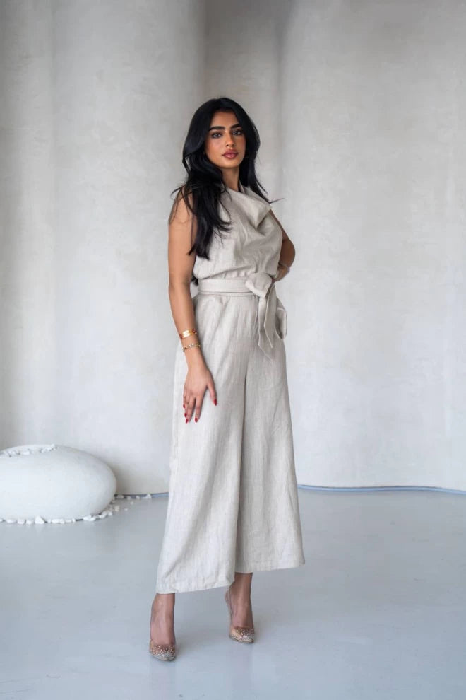 Linen jumpsuit in beige 1069 Light Beige