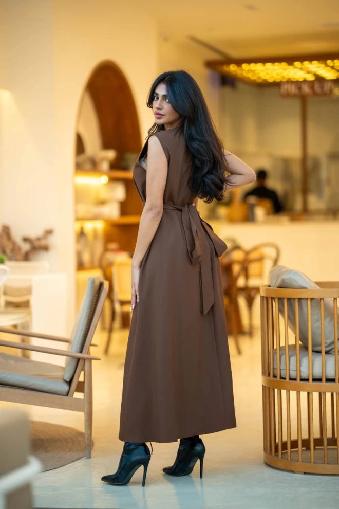 Brown crepe dress C:IB1066 Brown