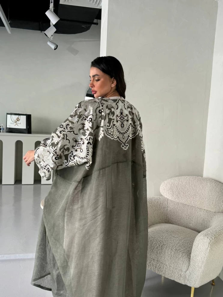 عبايه لينن رمادي IB143 Gray