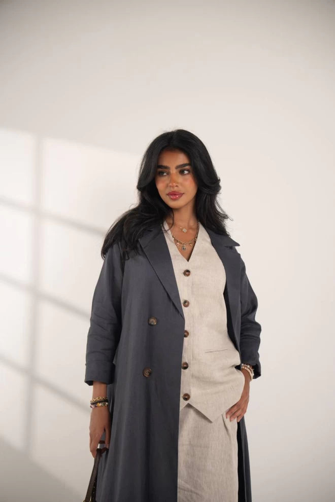 عباية بليزر من الكتان الرمادي C:IB336