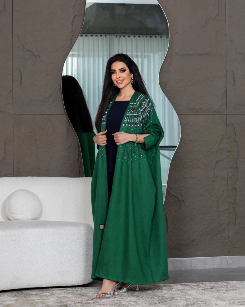 Linen Abaya Green IB142 (Free size)