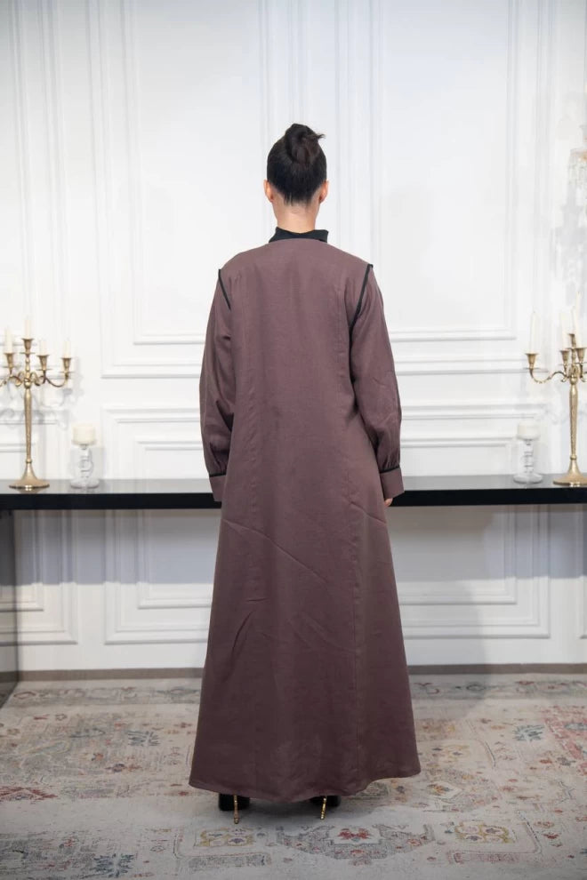 عباية من الكتان باللون القهوة C:IB328 لون القهوة