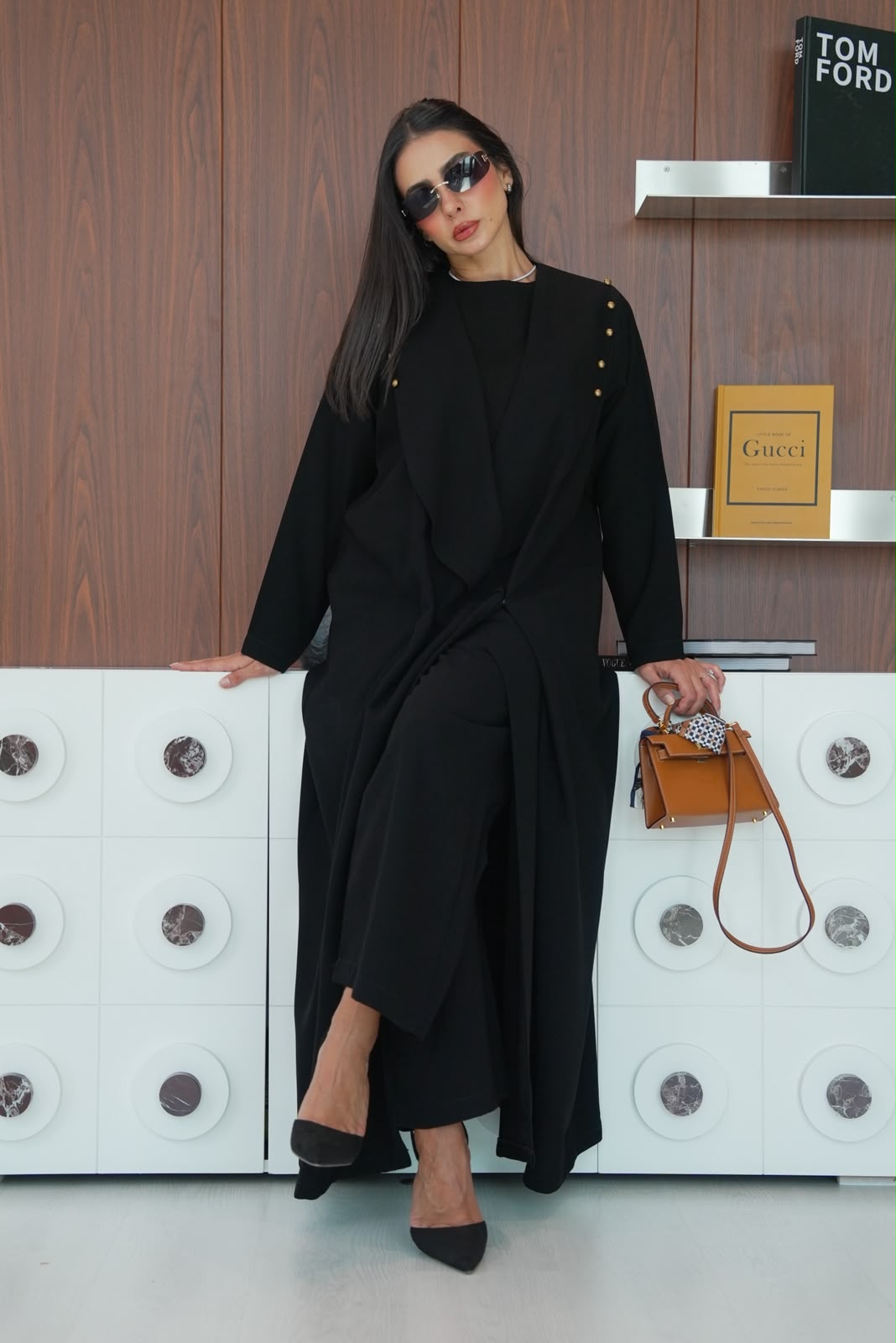 Black crepe blazer abaya. C:429