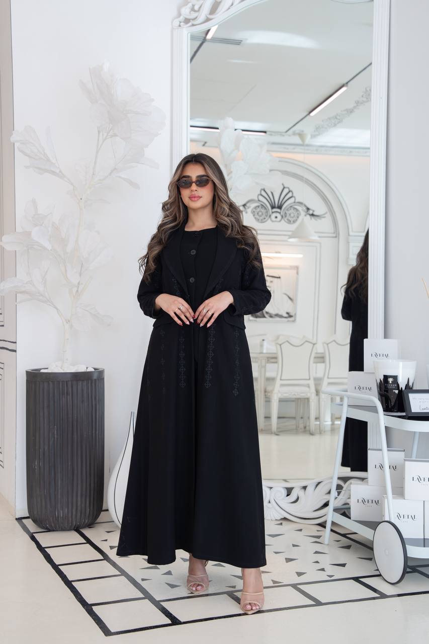 Black crepe abaya with embroidery. C:383 black
