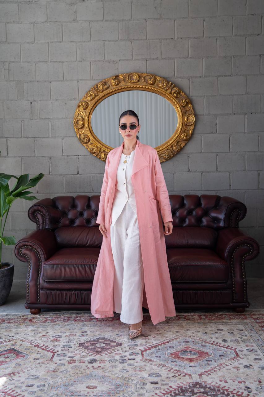 Pink trench coat linen. C:393