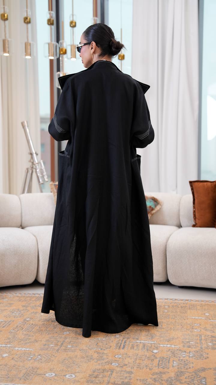 Black linen blazer abaya.C:399