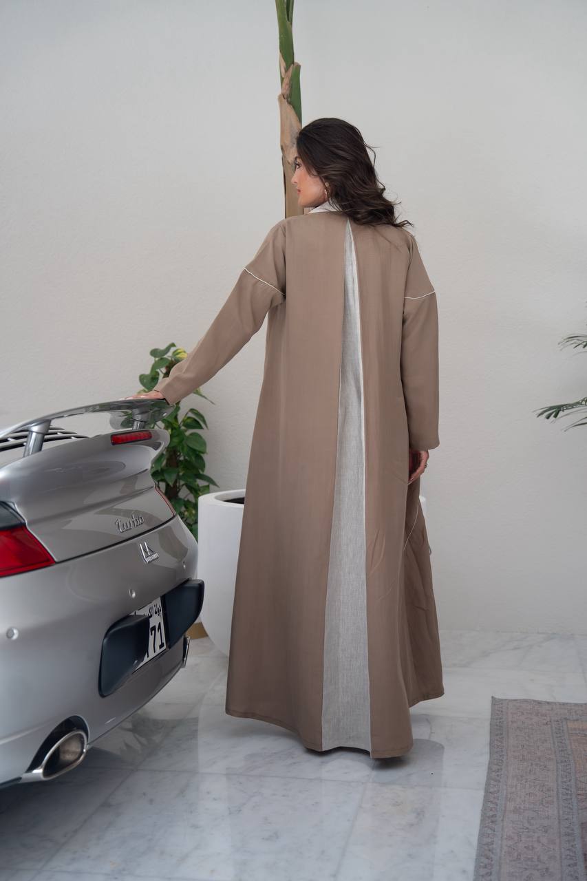 Light brown linen blazer abaya.C:417