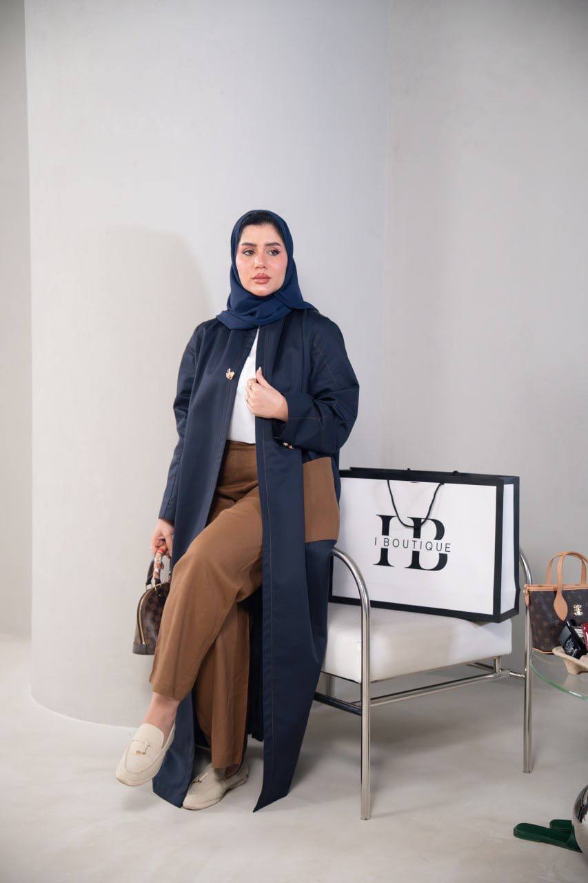 ترنش كوت باللون الكحلي مع تفاصيل باللون البني C:IB344 Navy