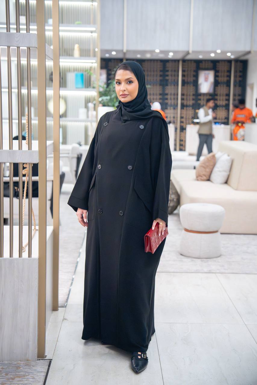 عباية فري سايز، كريب باللون الاسود C:IB357