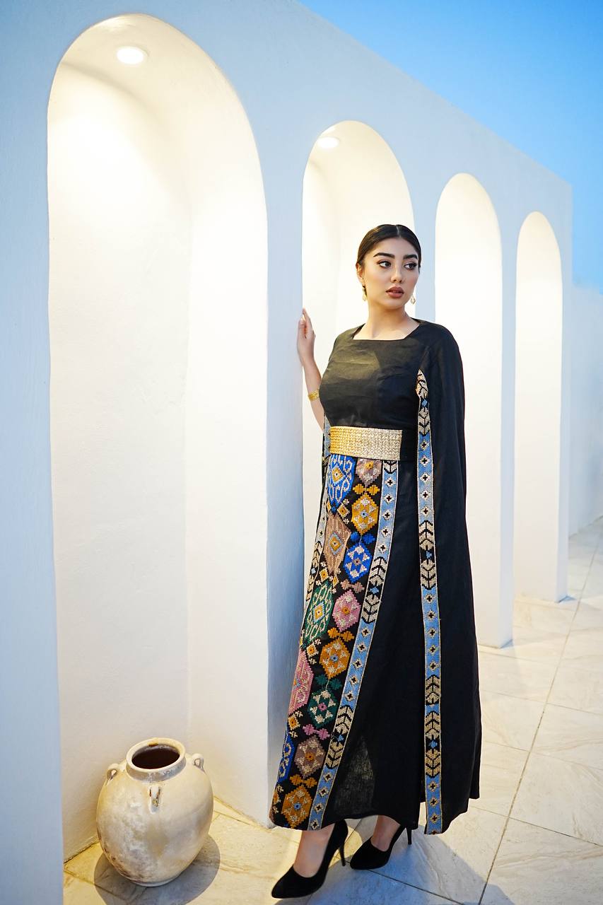 Black linen Daraa with embroidery C:IB295 Black