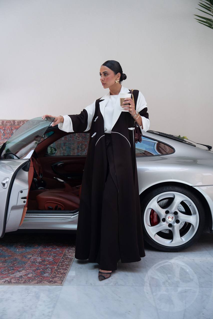 Black linen blazer abaya. C:423