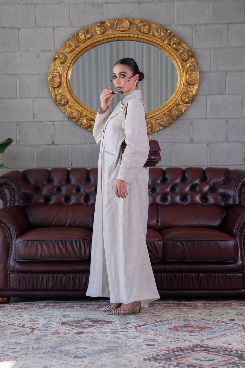 Beige Linen Trench Coat.C:393