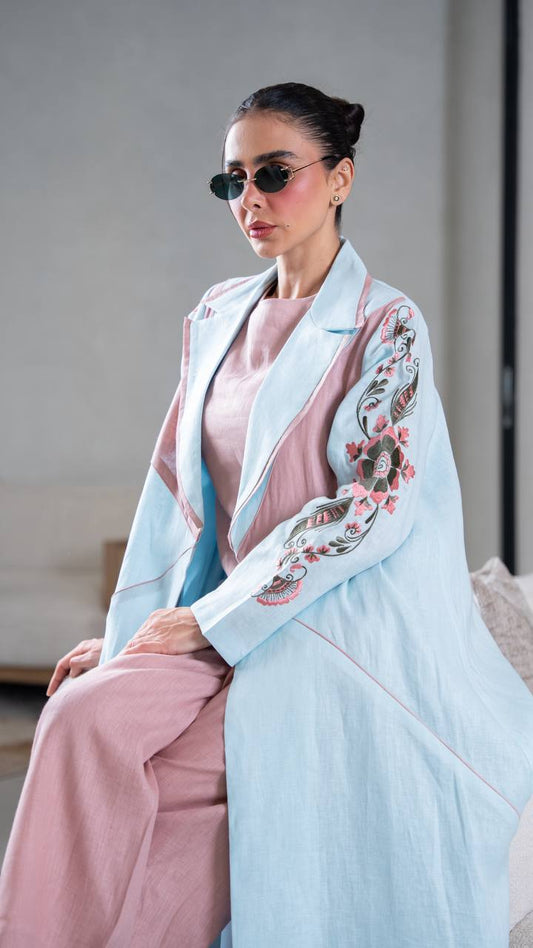 Blue Linen Abaya. C:402
