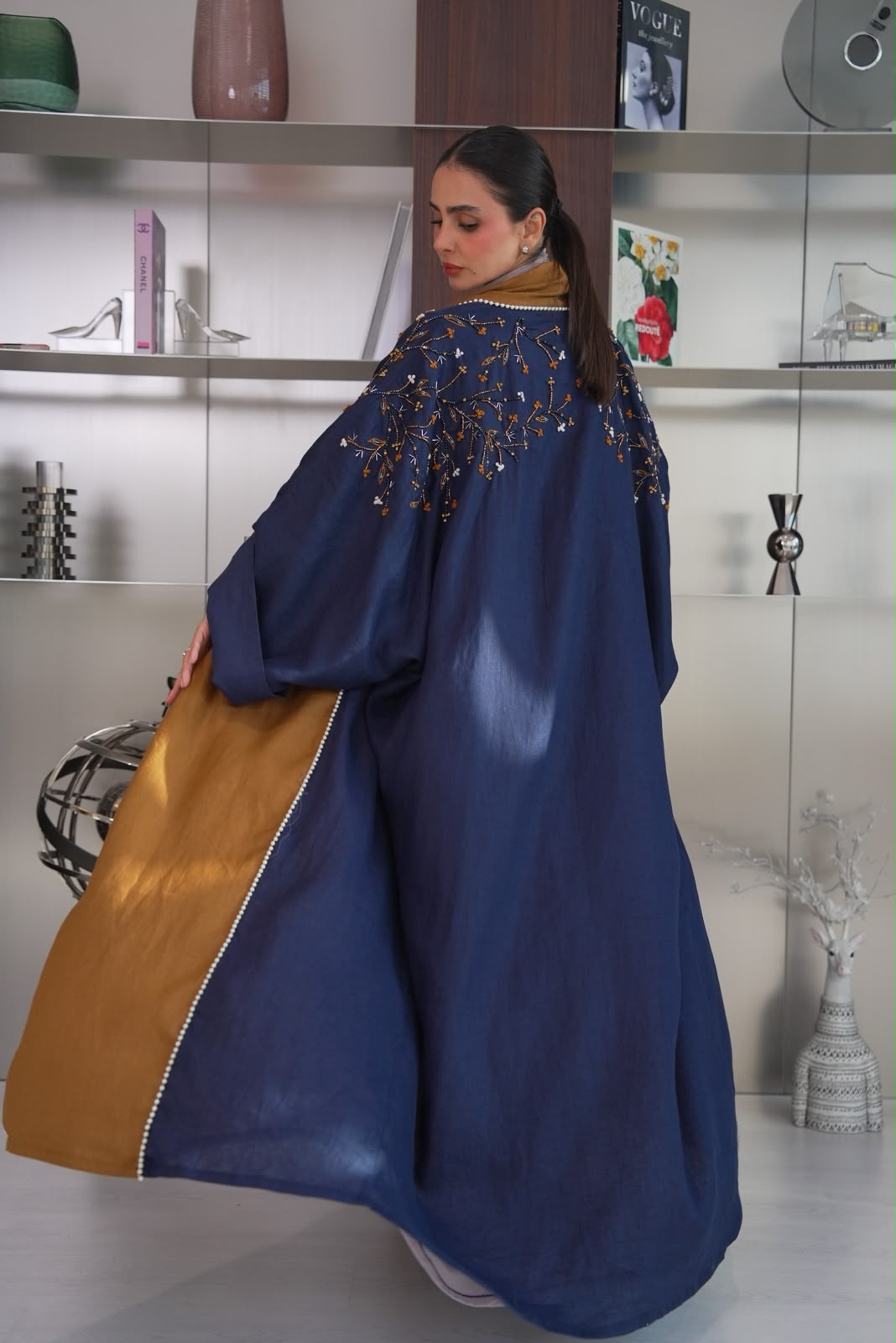 navy blue linen bisht abaya.C:437