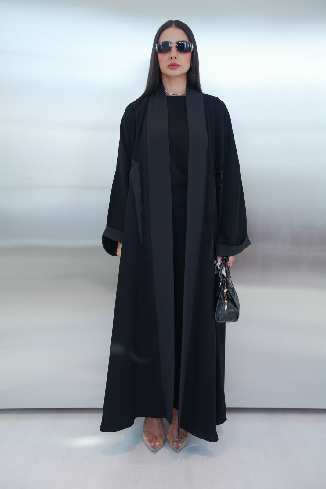 Black crepe abaya, free size.C:432
