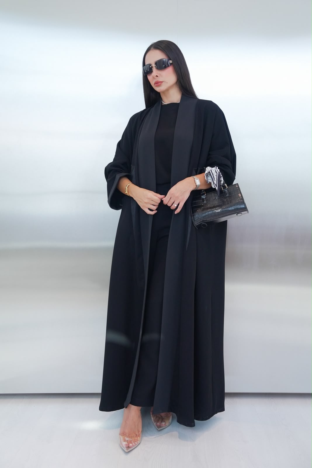 Black crepe abaya, free size.C:432