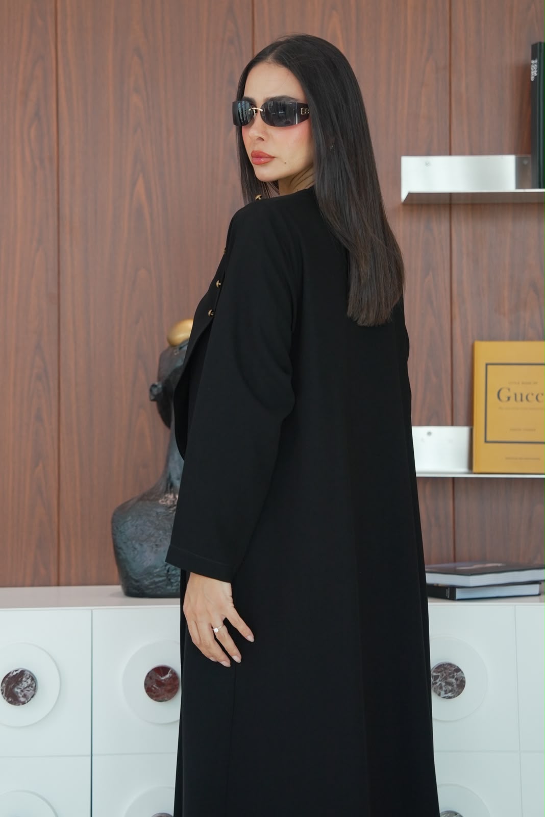 Black crepe blazer abaya. C:429