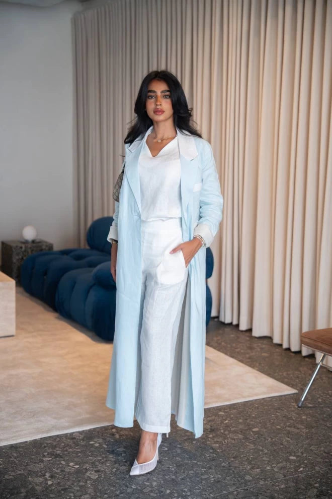 سترة زرقاء سماوية مصنوعة من الكتان الطبيعي C:IB330 