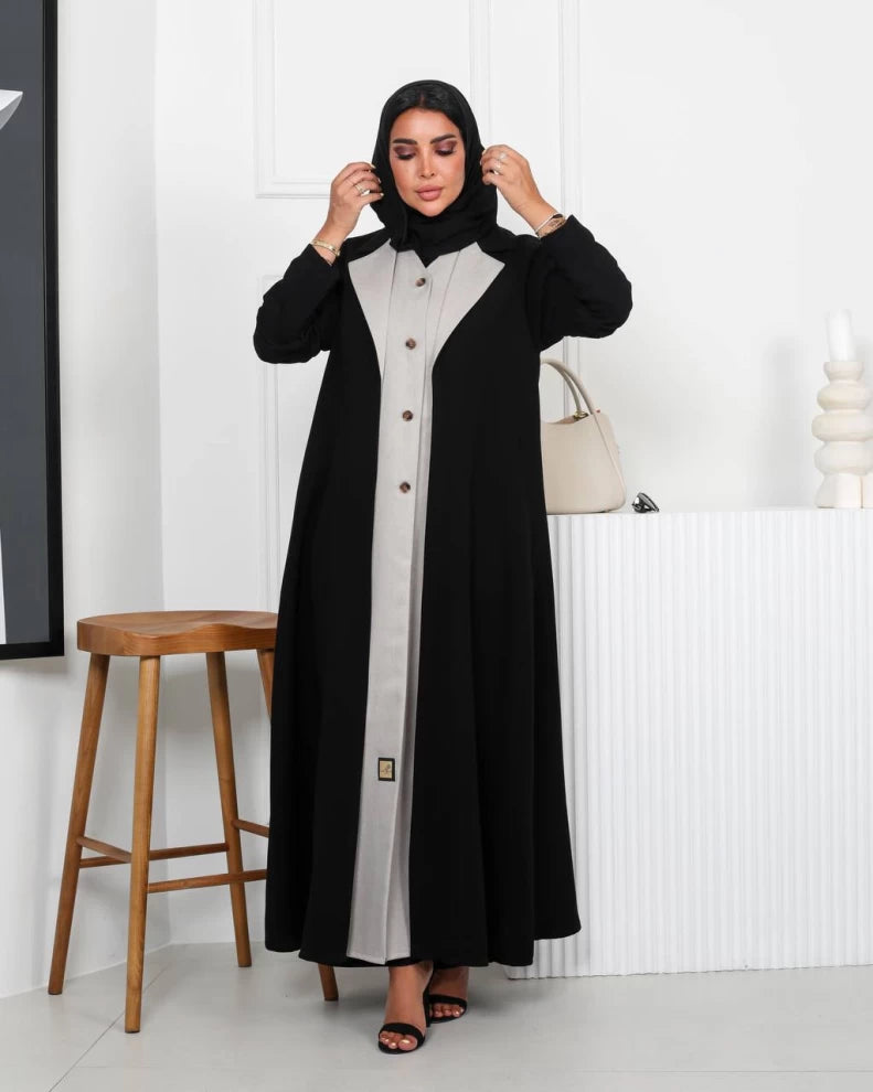 عباية بليزر كريب أسود وبيج IB210 