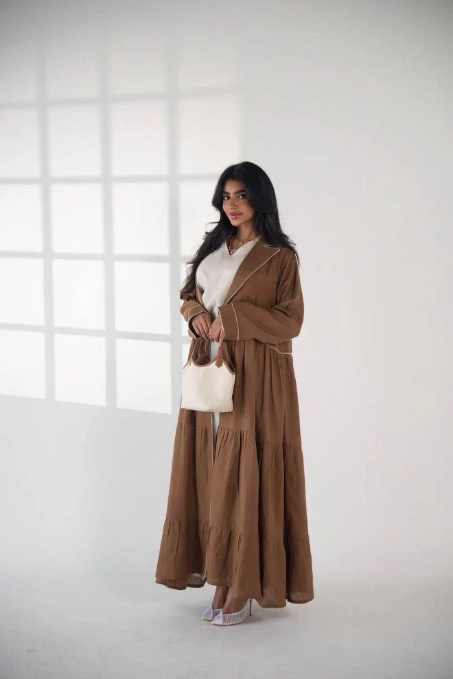 عباية بليزر من الكتان باللون البني C:IB333 