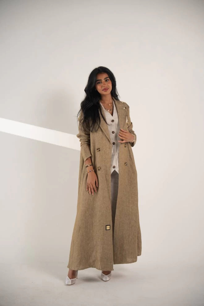 عباية بليزر من الكتان الطبيعي باللون البيج IB135 