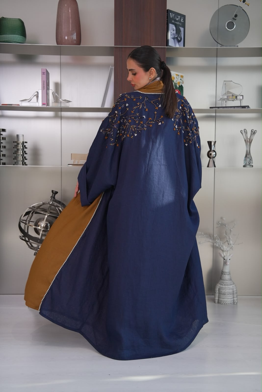 navy blue linen bisht abaya.C:437