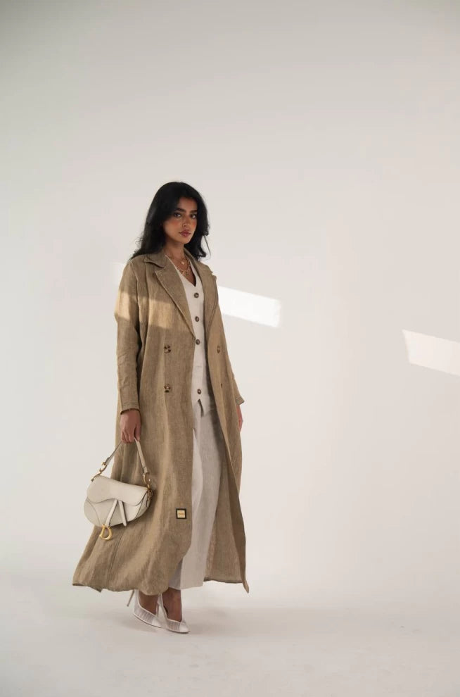 عباية بليزر من الكتان الطبيعي باللون البيج IB135 