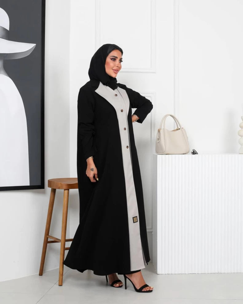 عباية بليزر كريب أسود وبيج IB210 