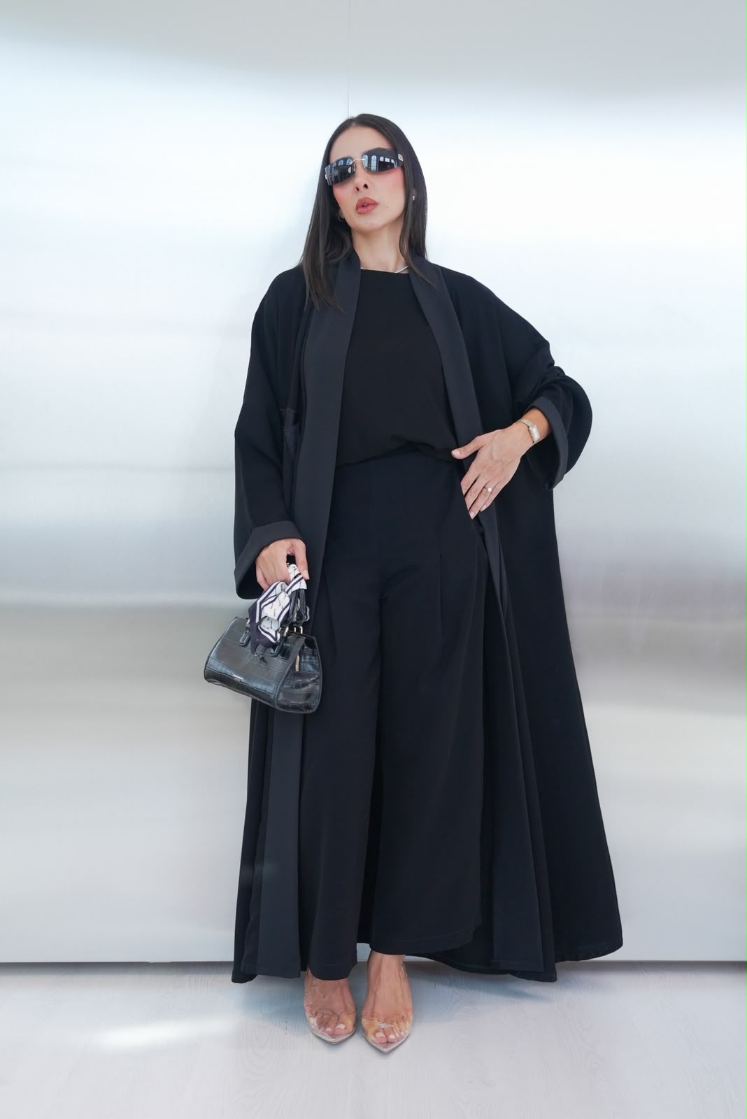 Black crepe abaya, free size.C:432