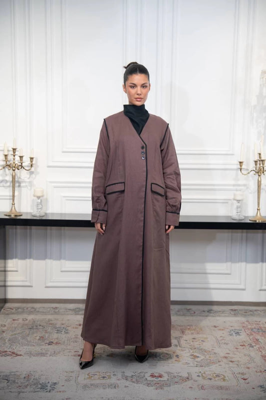 عباية من الكتان باللون القهوة C:IB328 لون القهوة 
