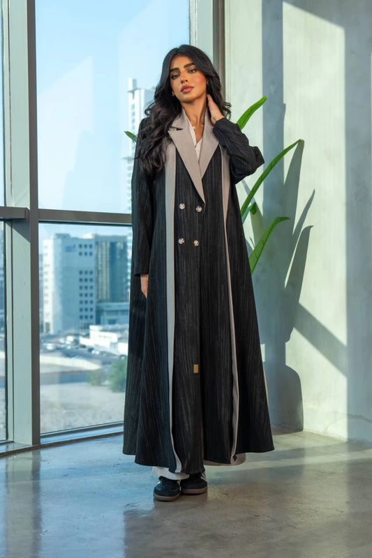 عباية بليزر سوداء مع تطعيمات رمادية IB246 أسود 