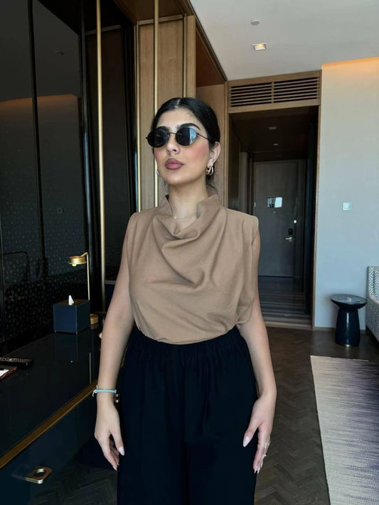 بلوزة من الكتان الخام باللون البيج IB1030 BL (S) 