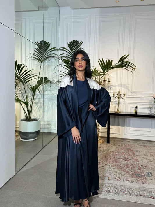 Free Size Abaya With Raw Silk Crepe IB175 Blue (Free size)