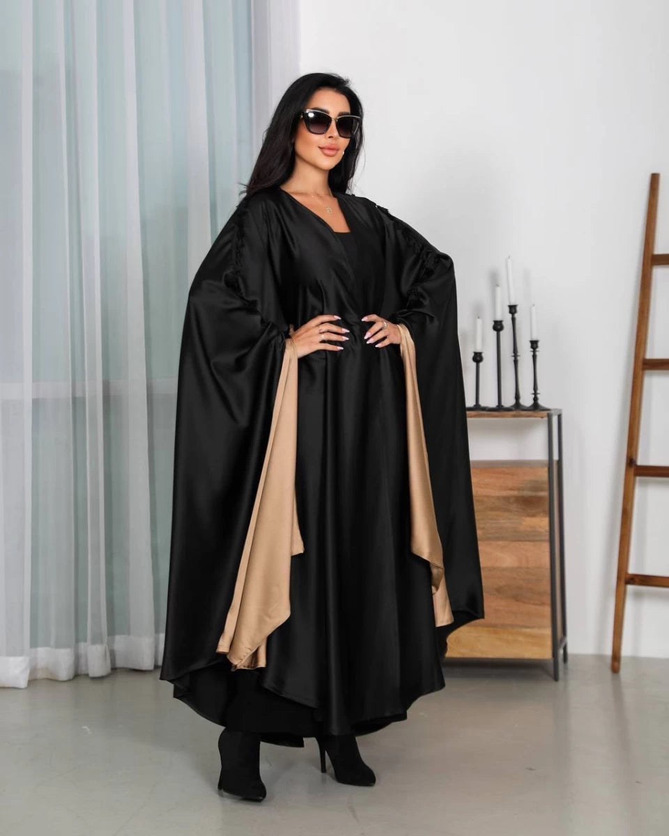 Black Silk Crepe Abaya IB147 Black (Free size)