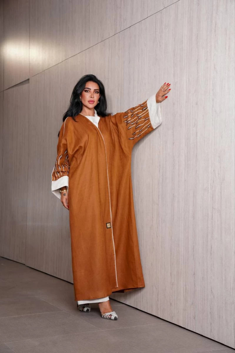 عبايه لينن جملي IB132 Brown
